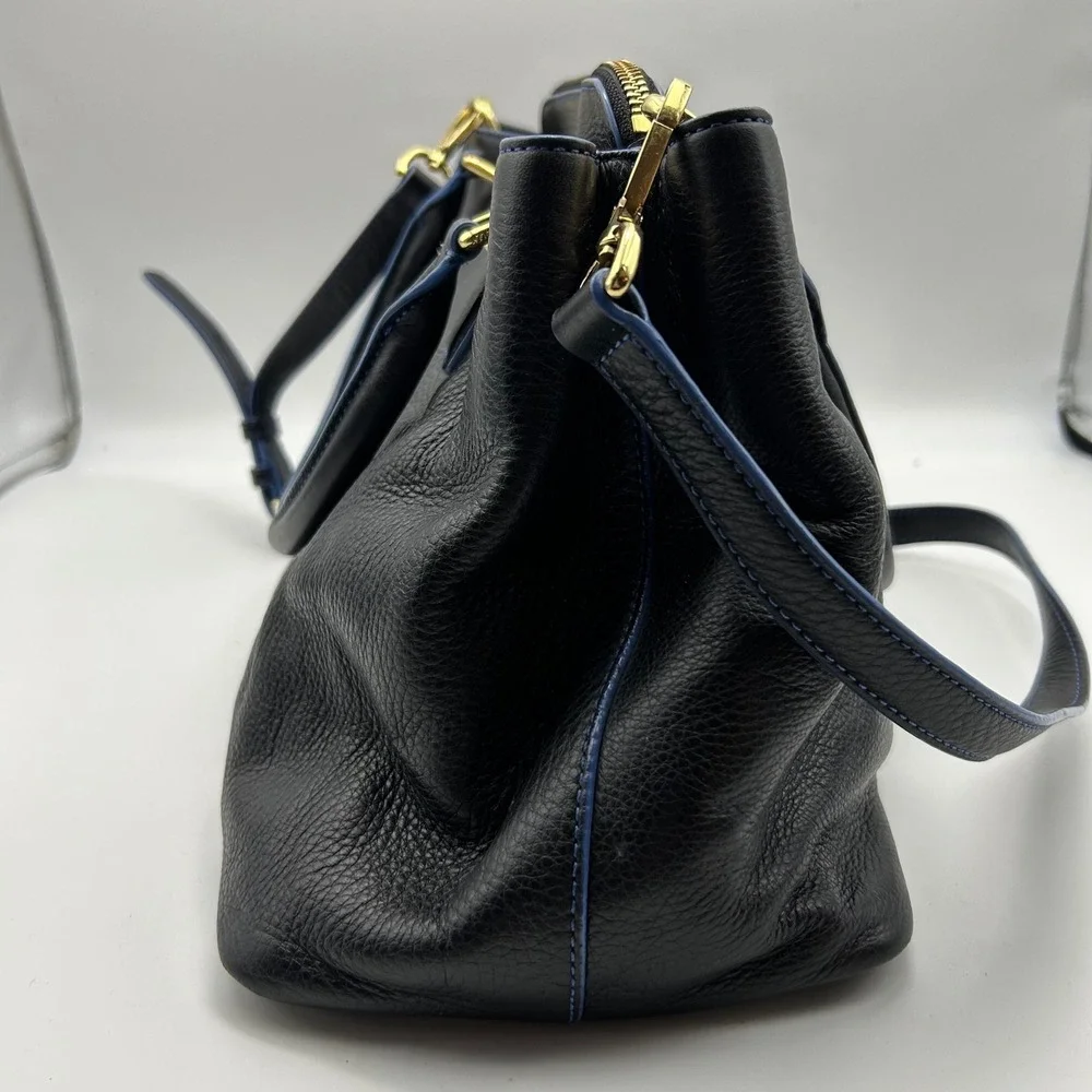 Vera Bradley Satchel Bag Womens Large Black Blue Excellent Leather‎ Crossbody
